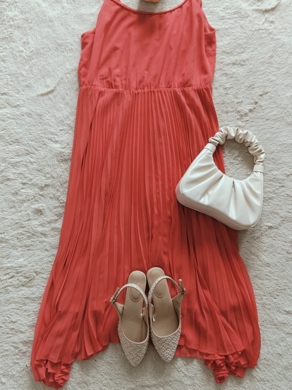 NWT RW&CO | Coral Pleated Midi Dress | Wedding Guest Cocktail Summer | Size L - Picture 2 of 6